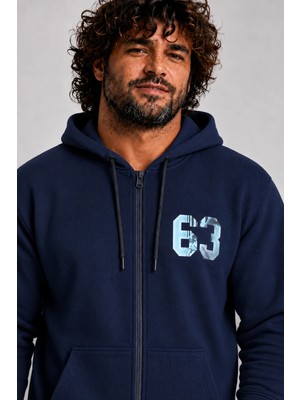 Starbattal Büyük Beden Kapüşonlu Sweat Double Face Sixty Three 25704 Lacıvert
