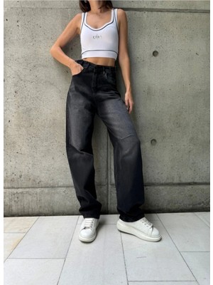 Harmony Factory Baggy Wide Leg Yüksek Bel Kemerli Denim Kot Pantolon