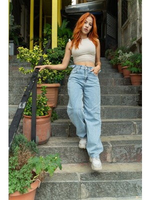 Harmony Factory Baggy Wide Leg Yüksek Bel Kemerli Denim Kot Pantolon