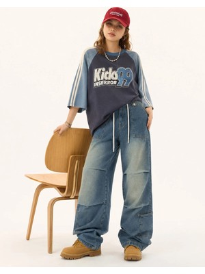 Harmony Factory Cargo Baggy Wide Leg Bağcıklı Diz Cepli Denim Kot Pantolon