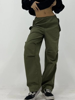 Harmony Factory Wide Leg Haki Kumaş Kargo Pantolon