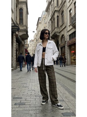 Harmony Factory Wide Leg Ekose Desenli Yüksek Bel Bağcıklı Pijama Pantolon Kadın