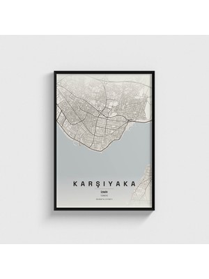 Domirus Izmir Karşıyaka Ilçe Haritası Tablo Çerçeveli Poster Duvar Dekorasyonu