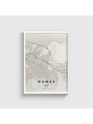 Domirus Ankara Mamak Ilçe Haritası Tablo Çerçeveli Poster Duvar Dekorasyonu