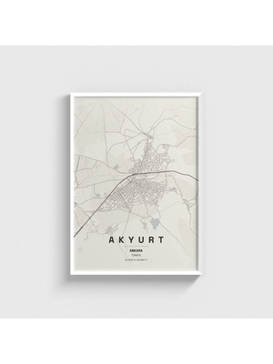 Domirus Ankara Akyurt Ilçe Haritası Tablo Çerçeveli Poster Duvar Dekorasyonu