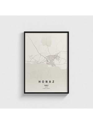 Domirus Denizli Honaz Ilçe Haritası Tablo Çerçeveli Poster Duvar Dekorasyonu