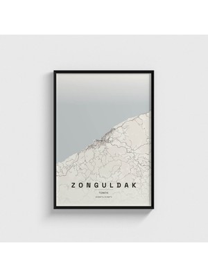 Domirus Zonguldak Şehir Haritası Tablo Çerçeveli Poster Duvar Dekorasyonu