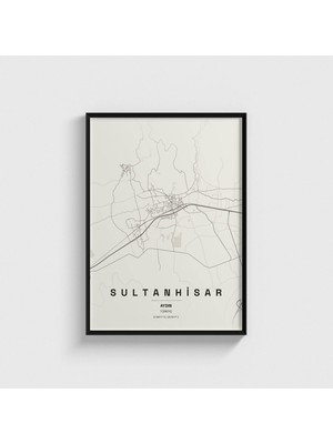 Domirus Aydın Sultanhisar Ilçe Haritası Tablo Çerçeveli Poster Duvar Dekorasyonu