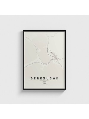 Domirus Konya Derebucak Ilçe Haritası Tablo Çerçeveli Poster Duvar Dekorasyonu