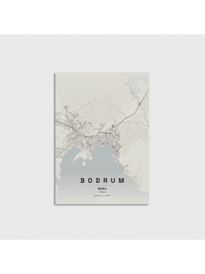 Domirus Muğla Bodrum Ilçe Haritası Poster Çerçevesiz Duvar Dekorasyonu