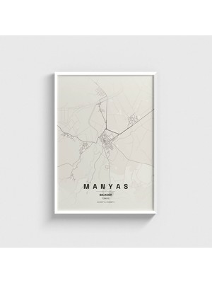 Domirus Balıkesir Manyas Ilçe Haritası Tablo Çerçeveli Poster Duvar Dekorasyonu
