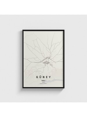 Domirus Denizli Güney Ilçe Haritası Tablo Çerçeveli Poster Duvar Dekorasyonu