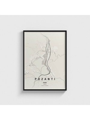 Domirus Adana Pozantı Ilçe Haritası Tablo Çerçeveli Poster Duvar Dekorasyonu