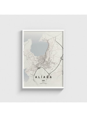 Domirus Izmir Aliağa Ilçe Haritası Tablo Çerçeveli Poster Duvar Dekorasyonu
