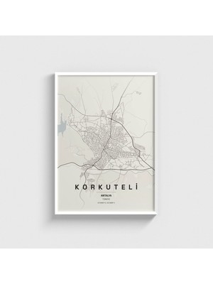 Domirus Antalya Korkuteli Ilçe Haritası Tablo Çerçeveli Poster Duvar Dekorasyonu