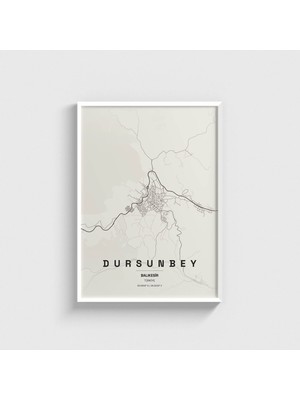 Domirus Balıkesir Dursunbey Ilçe Haritası Tablo Çerçeveli Poster Duvar Dekorasyonu