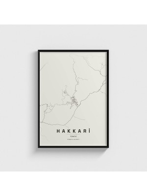 Domirus Hakkari Şehir Haritası Tablo Çerçeveli Poster Duvar Dekorasyonu
