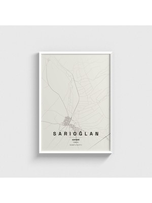 Domirus Kayseri Sarıoğlan Ilçe Haritası Tablo Çerçeveli Poster Duvar Dekorasyonu