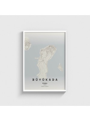 Domirus Istanbul Büyükada Ilçe Haritası Tablo Çerçeveli Poster Duvar Dekorasyonu