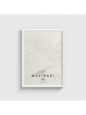 Domirus Mardin Mazıdağı Ilçe Haritası Tablo Çerçeveli Poster Duvar Dekorasyonu