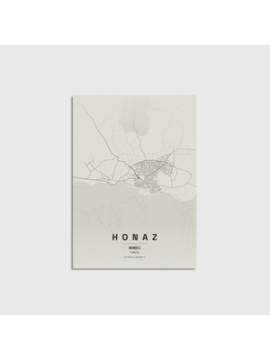 Domirus Denizli Honaz Ilçe Haritası Poster Çerçevesiz Duvar Dekorasyonu