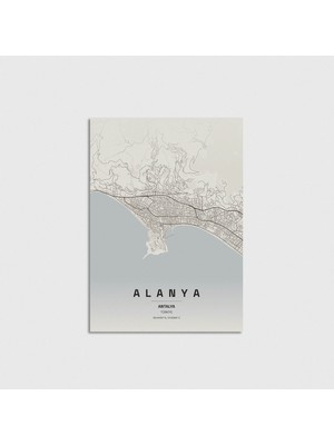 Domirus Antalya Alanya Ilçe Haritası Poster Çerçevesiz Duvar Dekorasyonu