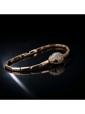 Zefrimo Xuping Rose Gold Renk Oval Taşlı Lüks Yılan Figür Zirkon Detaylı Şık Kadın Çelik Bileklik