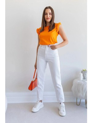 Woddi Mom Çnr Kadın Yüksek Bel Beyaz Jeans Likralı Esnek Kot Pantolon Yeni Hsn-2