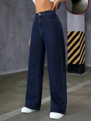 Woddi Kadın Likralı Lacivert Salaş Kot Jean Pantolon New Sezon-3