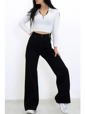 Woddi Siyah Salaş Çnr Kadın Yüksek Bel Palazzo Jeans Likralı Esnek Kot Pantolon Yeni Hsn-7