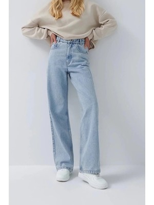 Woddi Mavi Kar Salaş Çnr Kadın Yüksek Bel Palazzo Jeans Likralı Esnek Kot Pantolon Yeni Hsn-2