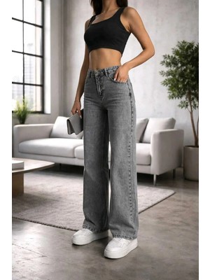 Woddi Zofya Den Kadın Füme Salaş Likralı Kot Pantolon Jean New-1