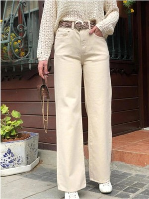 Woddi Zofya Den Krem Yüksek Bel Palazzo Jeans,likralı Bol Paça Wide Leg Kot Pantolondk-5