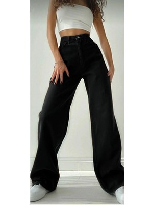 Woddi Nvn Hsn Cnk Extra Yüksek Acaip Solmaz Siyah Salaş Jeans Palazzo Pantolon New Sezon