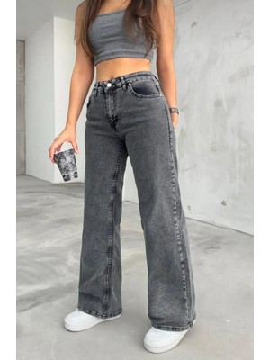 Woddi Palazzo Kadın Füme Likralı Salaş Palazzo Jeans Pantolon New Sezon Rahat Kesim-4