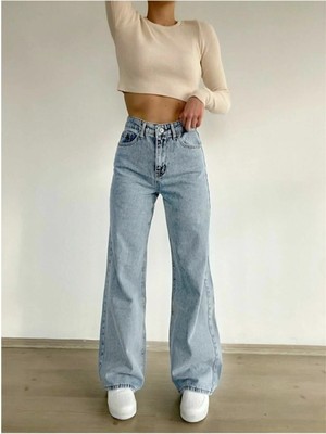 Woddi Nvn Hsn Cnk Fashion Nova Likralı Salaş Kadın Orta Kar Mavi Bel Salaş Paça New Sezon