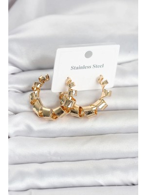 Semel 316L Çelik Gold Renk Spiral Halka Kadın Küpe