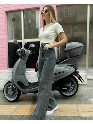 Woddi Çnr Kadın Füme Likralı Salaş Yüksek Bel Kot Jean Pantolon New Sezon-2