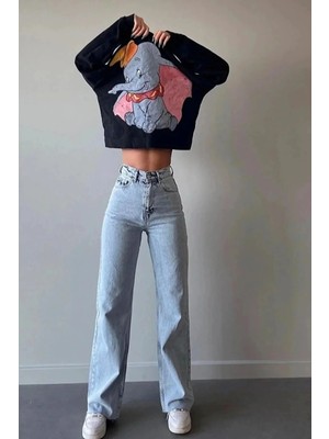Woddi Mori Kar Palazzo Likralı Bel Mavi Salaş Jean Pantolon New Sezon-3