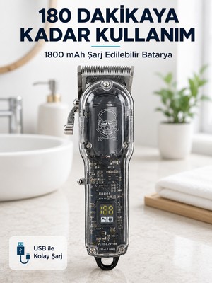 DMC Erkek Saç Tıraş Makinesi Ayarlanabilir Bıçaklı 4 Taraklı 180 Dakika Kullanımlı LCD Ekranlı Şarjlı - Bayi Depom