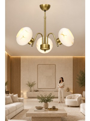 Esslight Valentina 3’lü Eskitme Sarkıt Mermer Desen Camlı Avize Salon Mutfak Yatak Odası