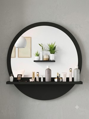 meDDex Yuvarlak Raflı Ayna 45CM Siyah Dresuar Hol Koridor Salon Banyo Wc Ofis Çocuk Yatak Odası 45RAFLI, 45