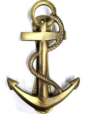 Colezium Antika Tarz Dekoratif Pirinç Halatlı, Çapa, Denizci, Gemici Kapı Tokmağı, Taktak - 170X60MM, Sarı