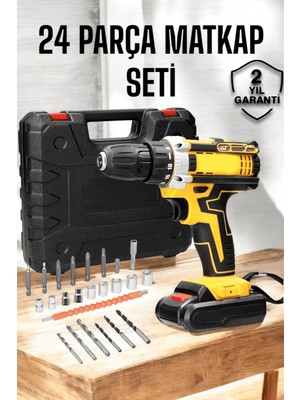 DMC Çift Bataryalı Metal Dişli Darbeli Şarjlı Matkap Seti 24W Güç ve 24 Parça Aksesuar - Bayi Depom
