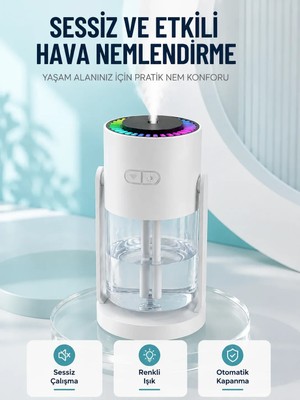 Semel Hava Nemlendirici LED Işıklı Sessiz Çalışan Otomatik Kapanmalı Masaüstü Nemlendirme Cihazı