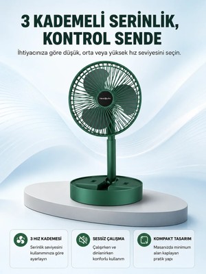 Semel Taşınabilir Katlanabilir Mini Fan 3 Kademeli Şarj Edilebilir