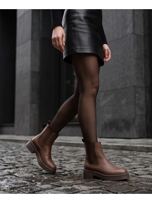 Futsi Shoes Verona Taba Hakiki Floter Deri Kalın Taban Günlük Şık Kadın Bilek Bot