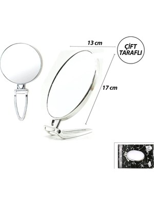 Semel Oval - Gümüş 6.5 INC=16.5X13CM Makyaj Aynası Çift Taraflı Katlanır Ayaklı