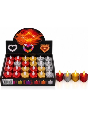 MiraLive 24 Adet Pilli Kalpli - Simli Renkli LED Mum Çap : 3.5cm Yükseklik : 4.2cm İ10-026 (4887)