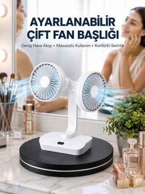Semel Ayarlanabilir Hızlı Çift Başlıklı Masaüstü Fan – Gece Lambalı Serinletici